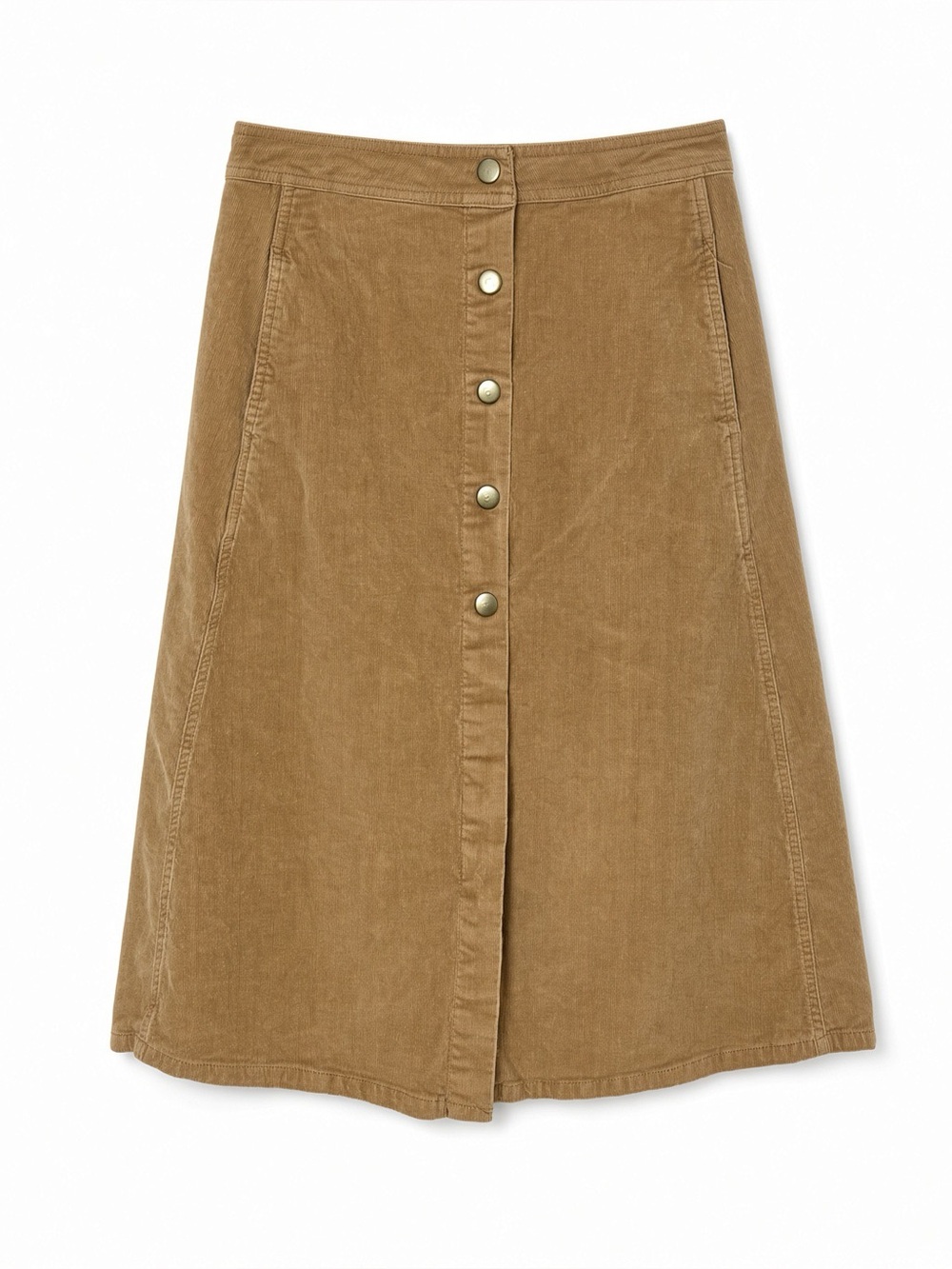 AKIRA Chicago Camel Corduroy Snap Front Midi A-Line Skirt M Black Label Fall